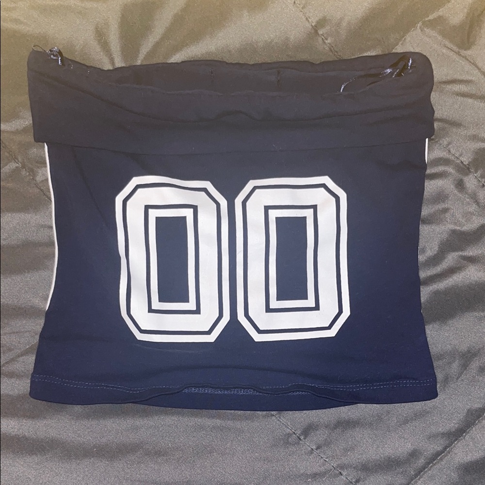 Tilly's Navy Blue Crop Top with White Print